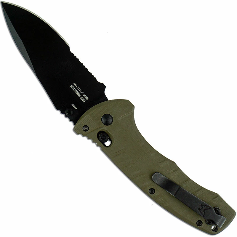 Benchmade Knives Benchmade 980SBK Turret Knife Part Serrated Black Drop Point, Olive Drab G10 AXIS Lock Folder USA Made 2 Benchmade Knives Benchmade 980SBK Turret Knife Part Serrated Black Drop Point, Olive Drab G10 AXIS Lock Folder USA Made - Image 2