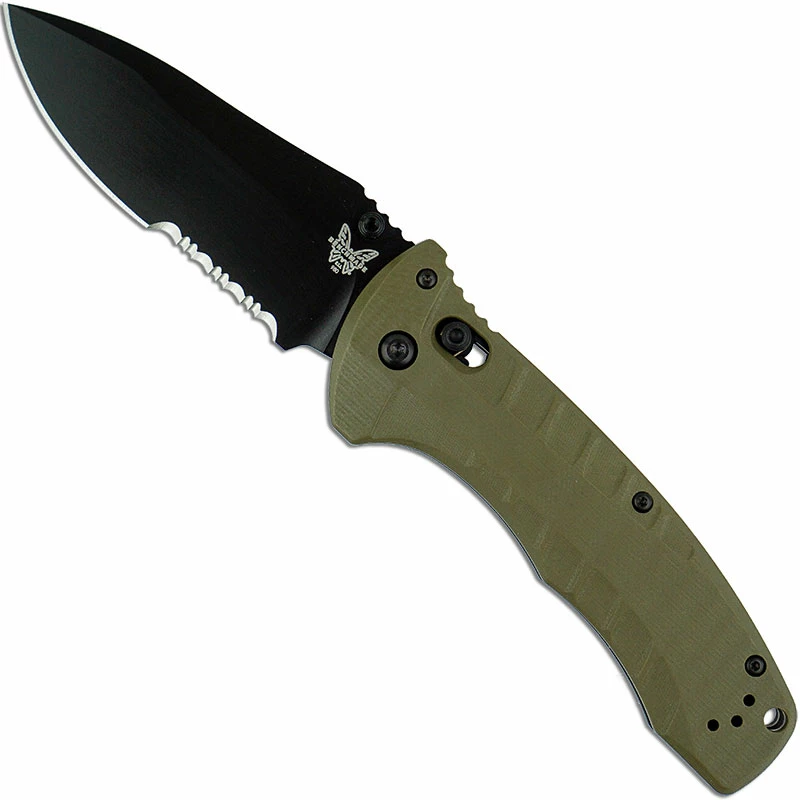Benchmade Knives Benchmade 980SBK Turret Knife Part Serrated Black Drop Point, Olive Drab G10 AXIS Lock Folder USA Made 1 Benchmade Knives Benchmade 980SBK Turret Knife Part Serrated Black Drop Point, Olive Drab G10 AXIS Lock Folder USA Made