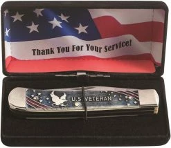 Case Knives Case 16300 U.S. Veteran Trapper Knife Gift Set Embellished Smooth Natural Bone 6254SS