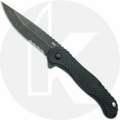 CRKT Knives CRKT Taco Viper Assisted 2267 - Part Serrated Black Stonewash Drop Point - Black GRN - Liner Lock Flipper Folder