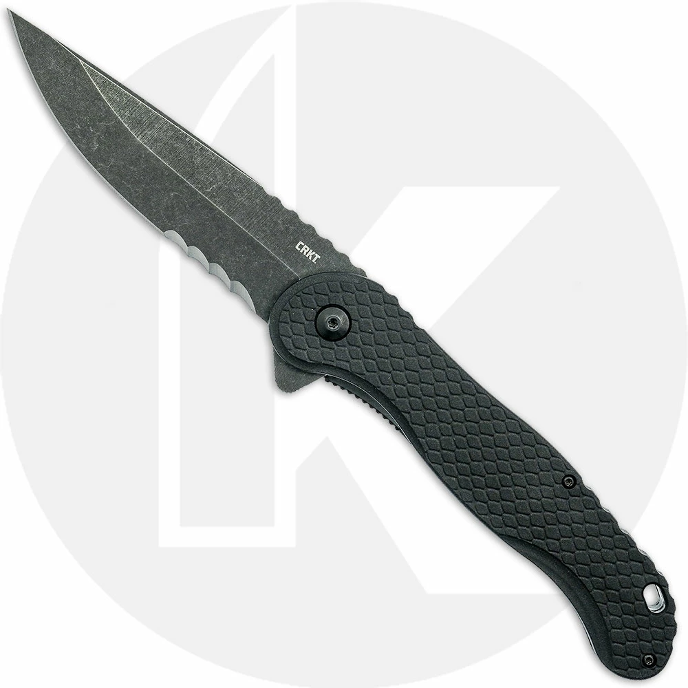 CRKT Knives CRKT Taco Viper Assisted 2267 - Part Serrated Black Stonewash Drop Point - Black GRN - Liner Lock Flipper Folder 1 CRKT Knives CRKT Taco Viper Assisted 2267 - Part Serrated Black Stonewash Drop Point - Black GRN - Liner Lock Flipper Folder
