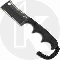 CRKT Knives CRKT Minimalist Cleaver Blackout - 2383K - Alan Folts - Neck Knife - Black Stonewash Cleaver Style Fixed Blade - Finger Grooved Black G10