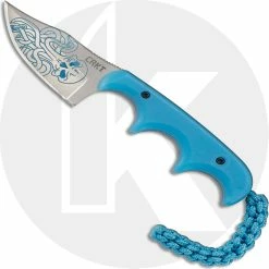 CRKT Knives CRKT Minimalist Bowie Cthulhu - 2387O - Alan Folts - Neck Knife - Embellished Bowie Fixed Blade - GITD Finger Grooved Blue GRN