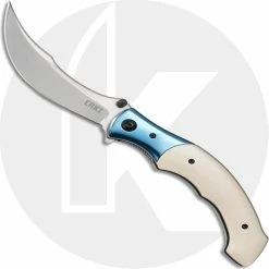 CRKT Knives CRKT Ritual 7471 - Alan Folts Assisted Folder - Satin 12C27 Sandvik Scimitar Style Blade - SS With White Fiber Infused Resin - Liner Lock Flipper Folder