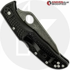 Spyderco Knives MODIFIED Spyderco Endela Knife - Acid Stonewash - Regrind - Black Handle -Case Knives Shop KP C243PBK 2 CLOSED BACK LOGO
