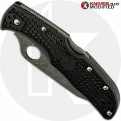 Spyderco Knives MODIFIED Spyderco Endela Knife - Acid Stonewash - Regrind - Black Handle -Case Knives Shop KP C243PBK 2 CLOSED FRONT LOGO