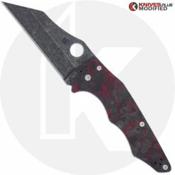 Spyderco Knives MODIFIED Spyderco Yojumbo Knife C253GP - Acid Stonewash Blade - KP Red Shred Carbon Fiber Scales