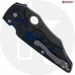 Spyderco Knives MODIFIED Spyderco Yojumbo Knife C253GP - Acid Stonewash Blade - KP Blue Shred Carbon Fiber Scales -Case Knives Shop KP C253GP 3 CLOSED BACK