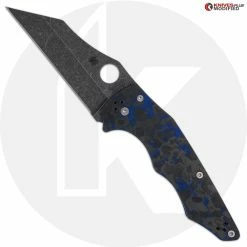 Spyderco Knives MODIFIED Spyderco Yojumbo Knife C253GP - Acid Stonewash Blade - KP Blue Shred Carbon Fiber Scales