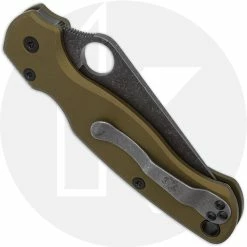 Spyderco Knives MODIFIED Spyderco Para Military 2 Knife With Acid Stonewash Blade + AWT Agent PM2 FDE Scales + KP All Black Hardware -Case Knives Shop KP C81 13 CLOSED BACK