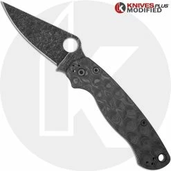 Spyderco Knives MODIFIED Spyderco Para Military 2 Knife With Acid Stonewash Blade + KP Damascus Pattern Carbon Fiber Scales + KP All Black Hardware