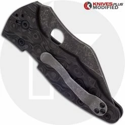 Spyderco Knives MODIFIED Spyderco Yojimbo 2 Knife With Acid Stonewash Blade + KP Damascus Pattern Carbon Fiber Scales + KP All Black Hardware -Case Knives Shop KP C85GP2 4 BLACK CLOSED BACK LOGO