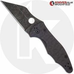 Spyderco Knives MODIFIED Spyderco Yojimbo 2 Knife With Acid Stonewash Blade + KP Damascus Pattern Carbon Fiber Scales + KP All Black Hardware