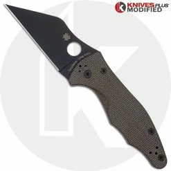 Spyderco Knives MODIFIED Spyderco Yojimbo 2 Black DLC Knife + KP Brown Micarta Scales