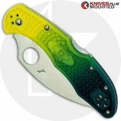 Spyderco Knives MODIFIED Spyderco Salt 2 - Wharncliffe - Serrated - BLUE Fade Rit Dye Handle -Case Knives Shop KP C88SWCYL2 2 FRONT CLOSED LOGO