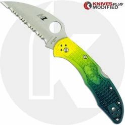 Spyderco Knives MODIFIED Spyderco Salt 2 - Wharncliffe - Serrated - BLUE Fade Rit Dye Handle