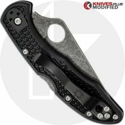 Spyderco Knives MODIFIED Spyderco Delica 4 - Acid Wash - Black Handle/Black Backspacer -Case Knives Shop KP DELICA 65 CLOSED BACK LOGO