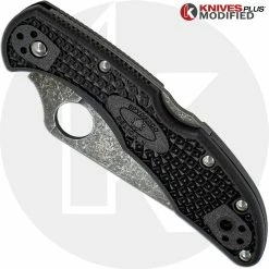 Spyderco Knives MODIFIED Spyderco Delica 4 - Acid Wash - Black Handle/Black Backspacer -Case Knives Shop KP DELICA 65 CLOSED FRONT withlogofix