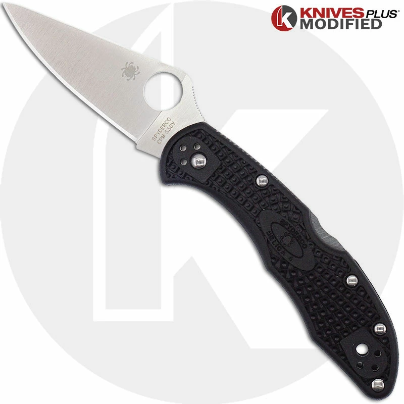 Spyderco Knives MODIFIED Spyderco S30V Delica - Satin Blade - Black Rit Dyed Handle 1 Spyderco Knives MODIFIED Spyderco S30V Delica - Satin Blade - Black Rit Dyed Handle