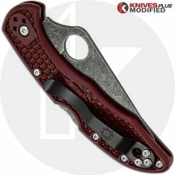 Spyderco Knives MODIFIED Spyderco Delica 4 - The Ron Burgundy - Acid Wash - Rit Dyed Handle -Case Knives Shop KP DELICA28 1 NEW NEW CLOSED BACK LOGO