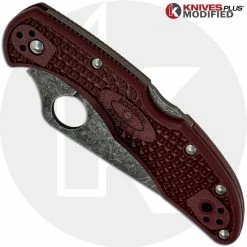 Spyderco Knives MODIFIED Spyderco Delica 4 - The Ron Burgundy - Acid Wash - Rit Dyed Handle -Case Knives Shop KP DELICA28 1 NEW NEW CLOSED FRONT LOGO