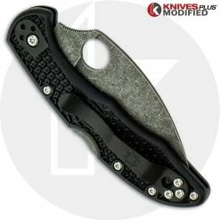 Spyderco Knives MODIFIED Spyderco Delica 4 - Wharncliffe - Acid Wash - Black Handle -Case Knives Shop KP DELICA29 NEW NEW CLOSED BACK LOGO