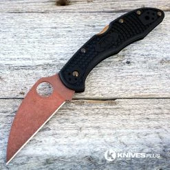 Spyderco Knives MODIFIED Spyderco Delica 4 - Wharncliffe - Copper Wash - Heat Color Hardware - Black Handle