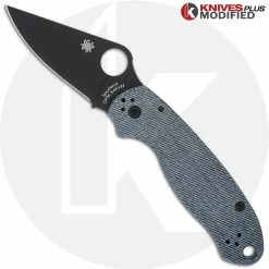 Spyderco Knives MODIFIED Spyderco Para 3 Black DLC Knife + KP Denim Micarta Scales