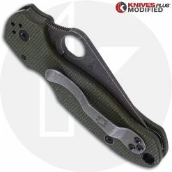 Spyderco Knives MODIFIED Spyderco Para 3 Knife With Acid Stonewash Blade + KP OD Green Micarta Scales + All Black Hardware -Case Knives Shop KP PARA3 GREENACIDWASH CLOSEDBACK