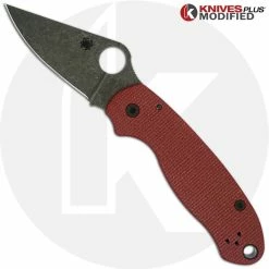 Spyderco Knives MODIFIED Spyderco Para 3 Knife With Acid Stonewash Blade + KP Red Linen Micarta Scales + All Black Hardware