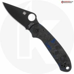 Spyderco Knives MODIFIED Spyderco Para 3 Black DLC Knife + KP SKINNY Blue Shred Carbon Fiber Scales