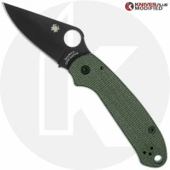 Spyderco Knives MODIFIED Spyderco Para 3 Black DLC Knife + KP SKINNY OD Green Micarta Scales