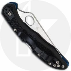 Spyderco Knives Spyderco Delica 4 Lightweight - C11FPSBKBL - Thin Blue Line - Part Serrated - Black / Blue FRN -Case Knives Shop SP C11FPSBKBL CLOSED BACK