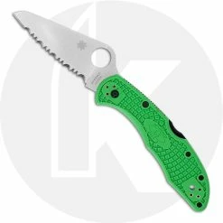 Spyderco Knives Spyderco Salt 2 Knife - C88FSGR2 - Serrated LC200N Drop Point - Green FRN - Lock Back