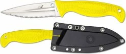 Spyderco Knives Spyderco FB40SYL Fish Hunter Knife, 4.39 Inch Serrated Rustproof H-1 Steel Fixed Blade, Yellow FRN Handle